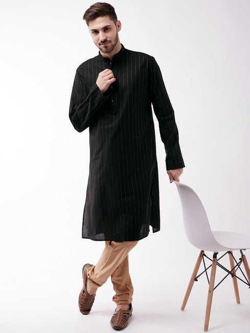Vastramay Men's Black And Rose Gold Cotton Blend Kurta Pyjama Set